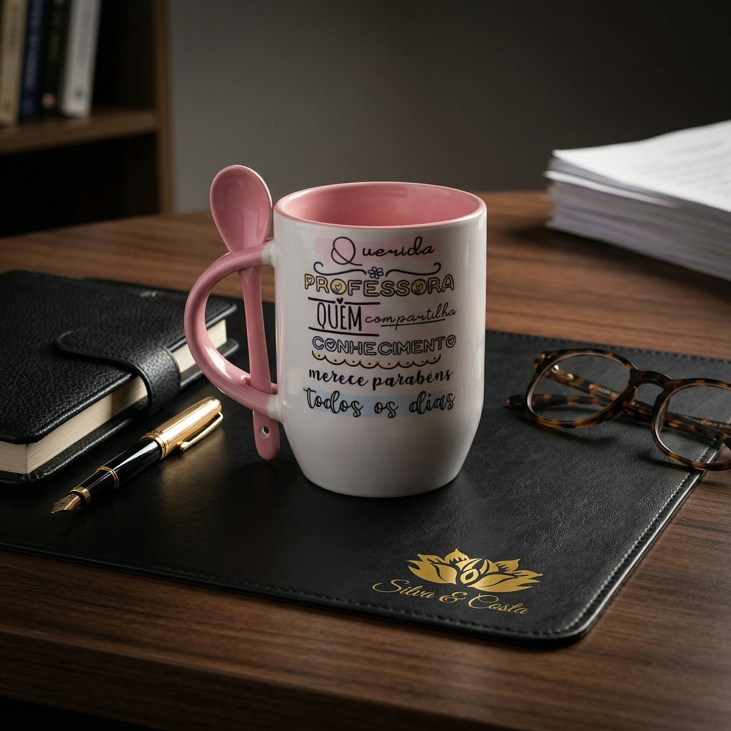 Caneca Cônica com Colher Personalizada | Presente para Professores