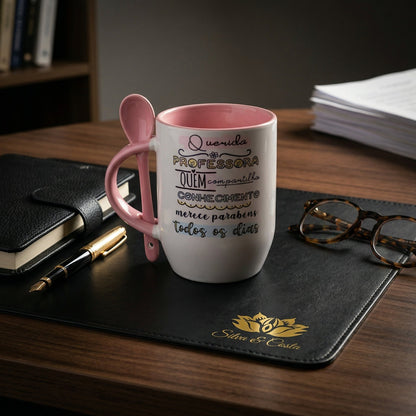 Caneca Cônica com Colher Personalizada | Presente para Professores