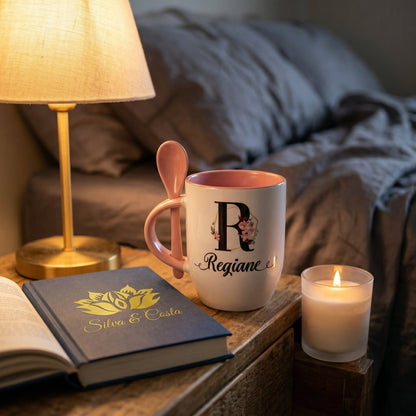 Caneca Cônica com Colher Personalizada | Presente com Nome