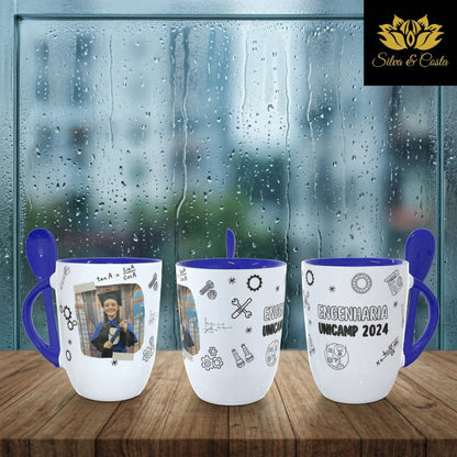 Caneca Cônica com Colher Personalizada | Formatura Engenharia