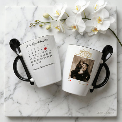 Caneca Cônica com Colher Personalizada com Foto | Presente Criativo