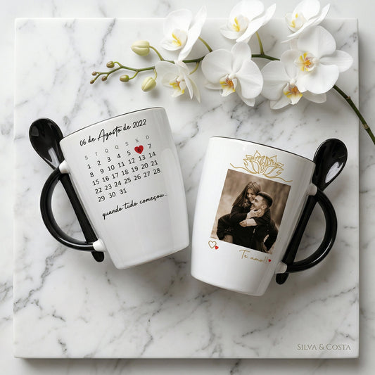 Caneca Cônica com Colher Personalizada com Foto | Presente Criativo