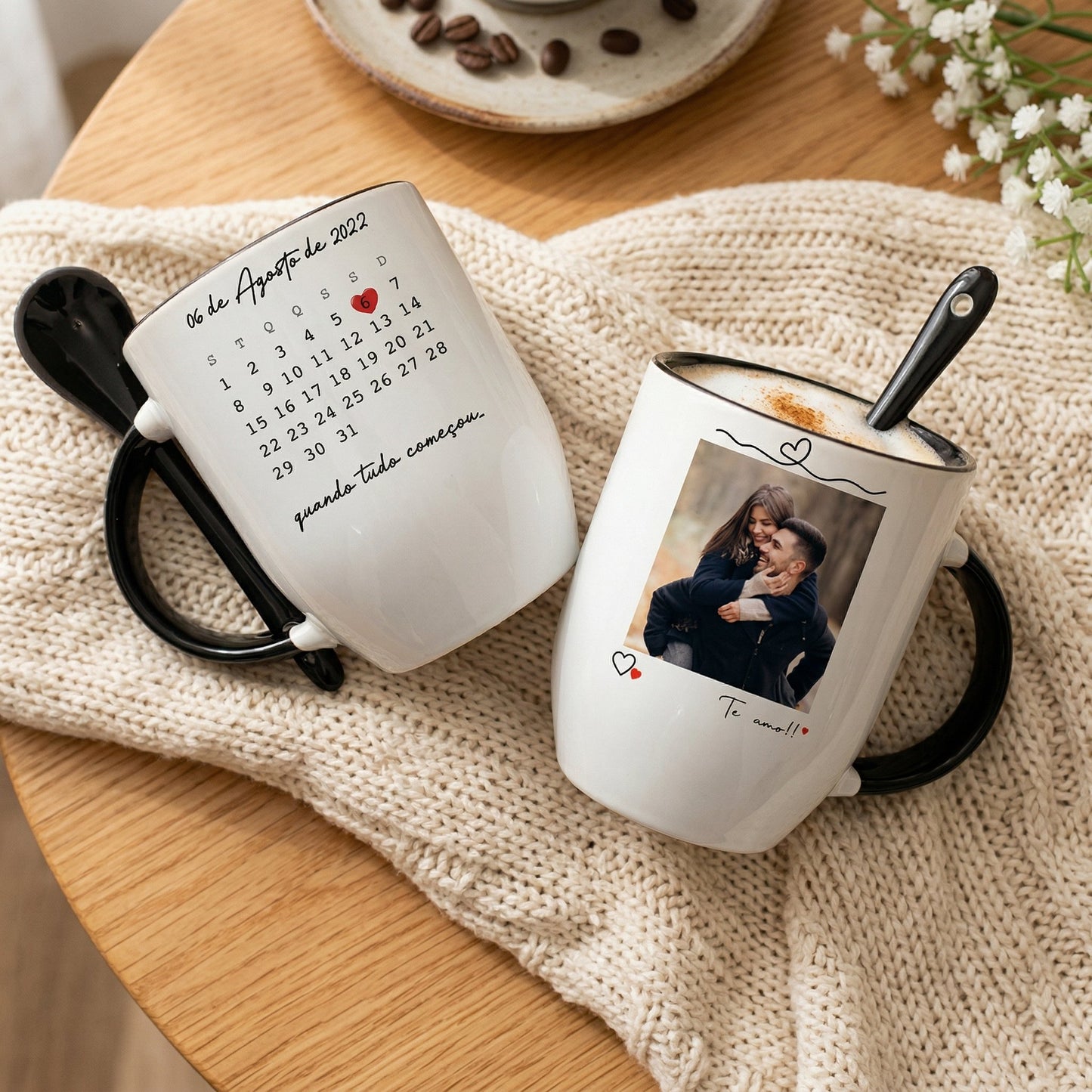 Caneca Cônica com Colher Personalizada com Foto | Presente Criativo