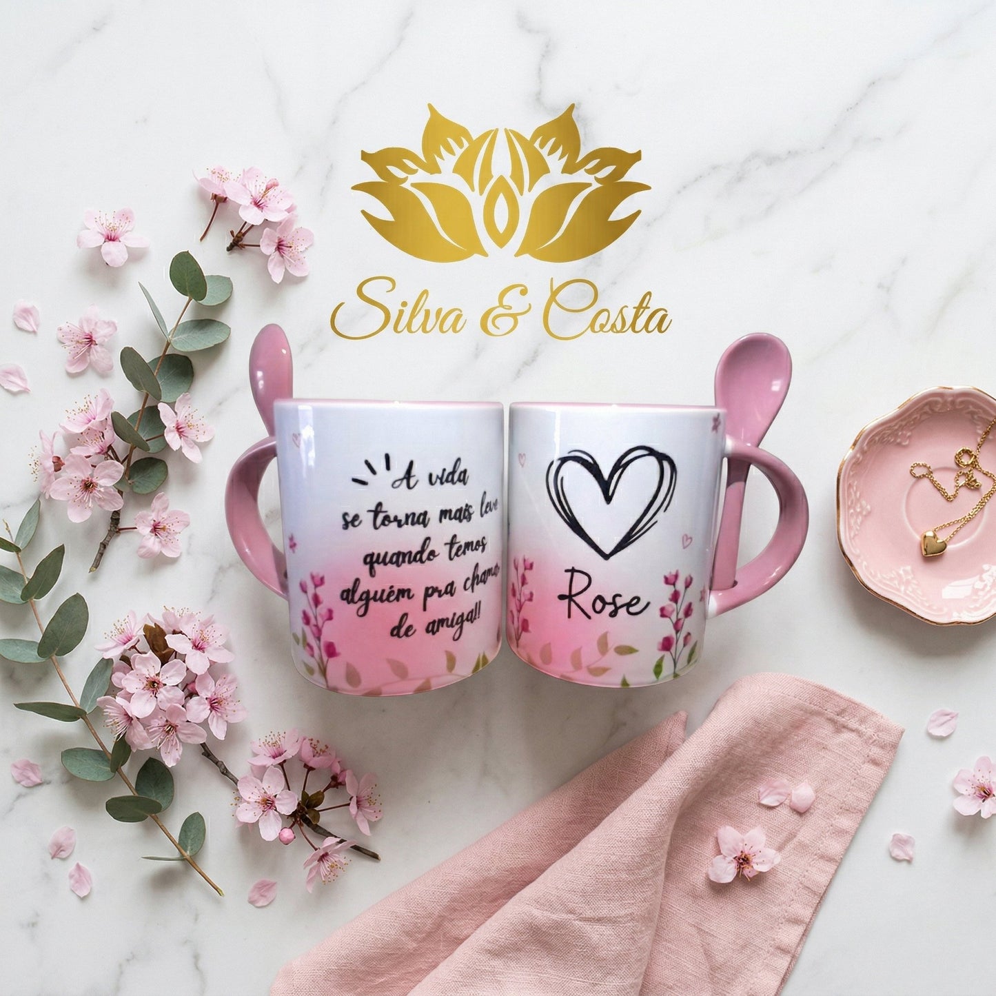 Caneca Cônica com Colher Personalizada | Presente com Nome