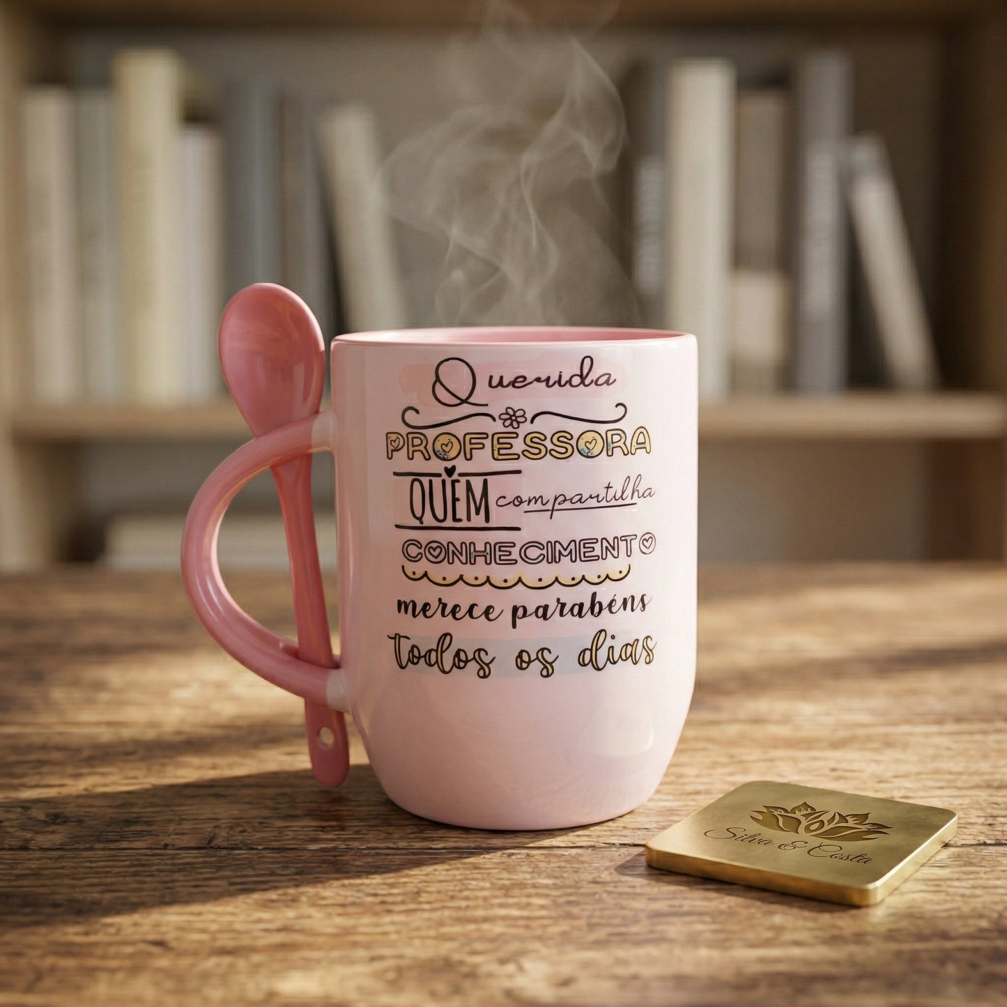 Caneca Cônica com Colher Personalizada | Presente Dia do Professor