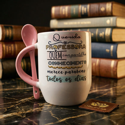 Caneca Cônica com Colher Personalizada | Presente Dia do Professor