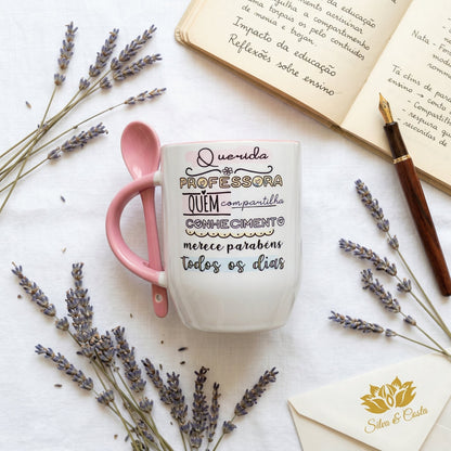 Caneca Cônica com Colher Personalizada | Presente Dia do Professor