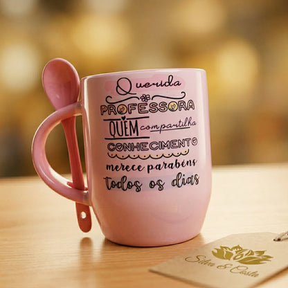 Caneca Cônica com Colher Personalizada | Presente Dia do Professor