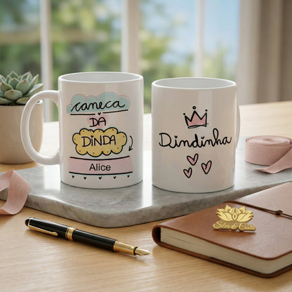Caneca Personalizada com Foto e Nome — Presente para Dinda Dindinha