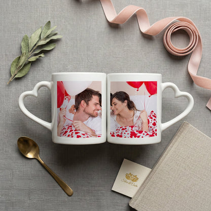Caneca Personalizada Dupla Coração com Foto — Presente Romântico Casal