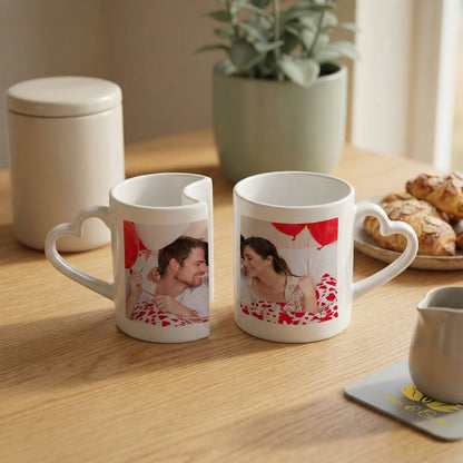 Caneca Personalizada Dupla Coração com Foto — Presente Romântico Casal