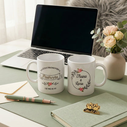 Caneca Personalizada Dupla Coração com Foto — Presente Romântico Casal