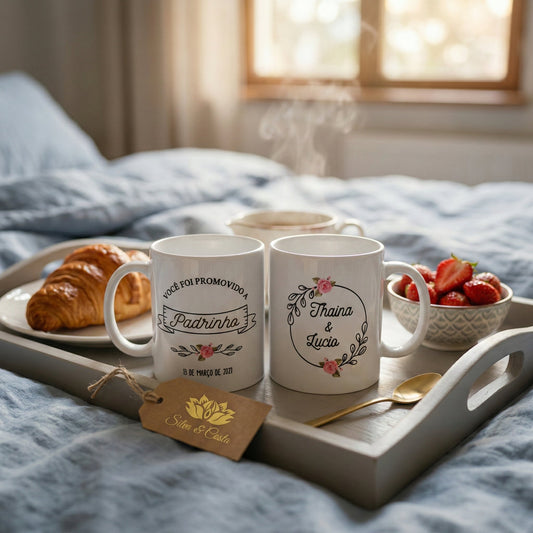 Caneca Personalizada Dupla Coração com Foto — Presente Romântico Casal