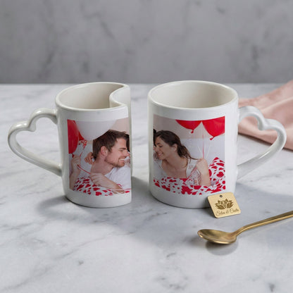Caneca Personalizada Dupla Coração com Foto — Presente Romântico Casal