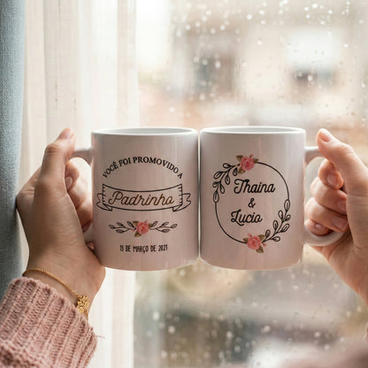 Caneca Personalizada Dupla Coração com Foto — Presente Romântico Casal
