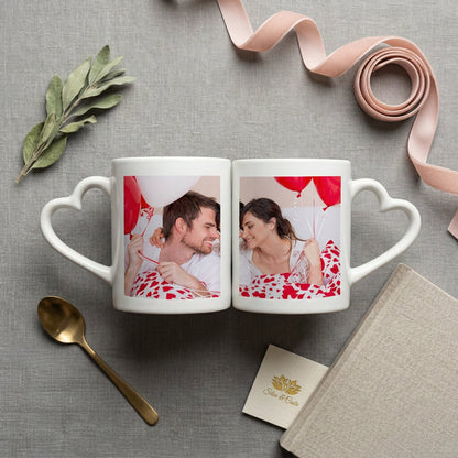 Caneca Personalizada Dupla Coração com Foto — Presente Romântico Casal