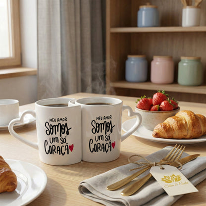 Caneca Personalizada com Foto Dupla Coração — Presente Romântico Casal
