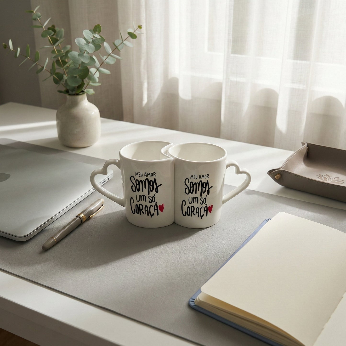 Caneca Personalizada com Foto Dupla Coração — Presente Romântico Casal