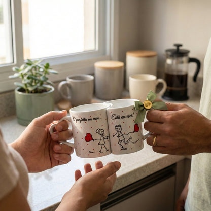 Caneca Personalizada com Foto Duplo Coração — Presente Romântico Casal