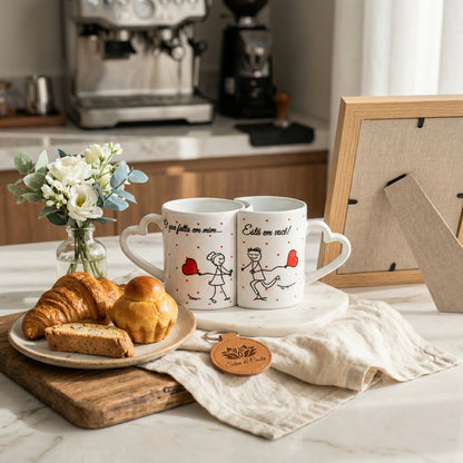 Caneca Personalizada com Foto Duplo Coração — Presente Romântico Casal