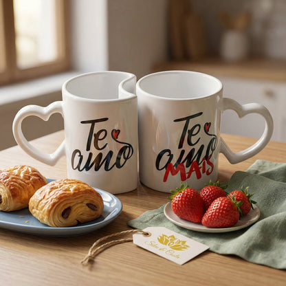 Caneca Personalizada com Foto Duplo Coração — Presente Romântico Casal