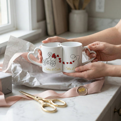Caneca Personalizada com Foto Duplo Coração — Presente Romântico Casal