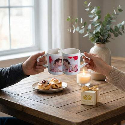 Caneca Personalizada com Foto Duplo Coração — Presente Romântico Casal