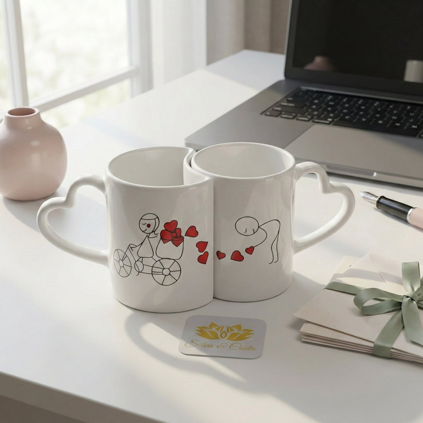 Caneca Personalizada com Foto Duplo Coração — Presente Romântico Casal