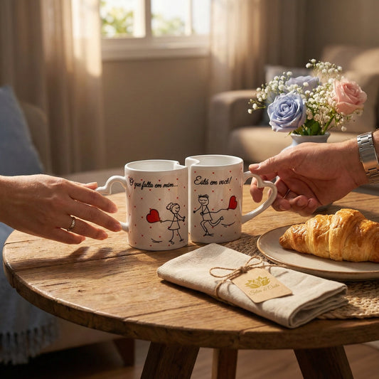 Caneca Personalizada com Foto Duplo Coração — Presente Romântico Casal