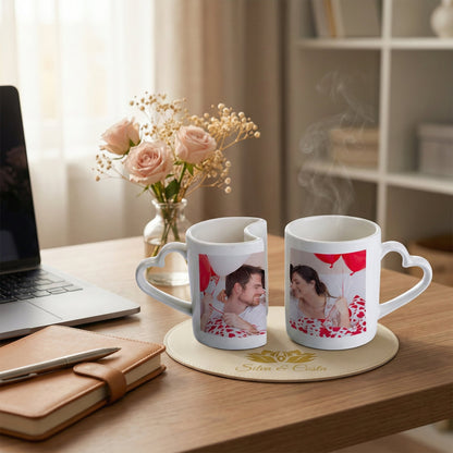Caneca Personalizada com Foto Duplo Coração — Presente Romântico Casal