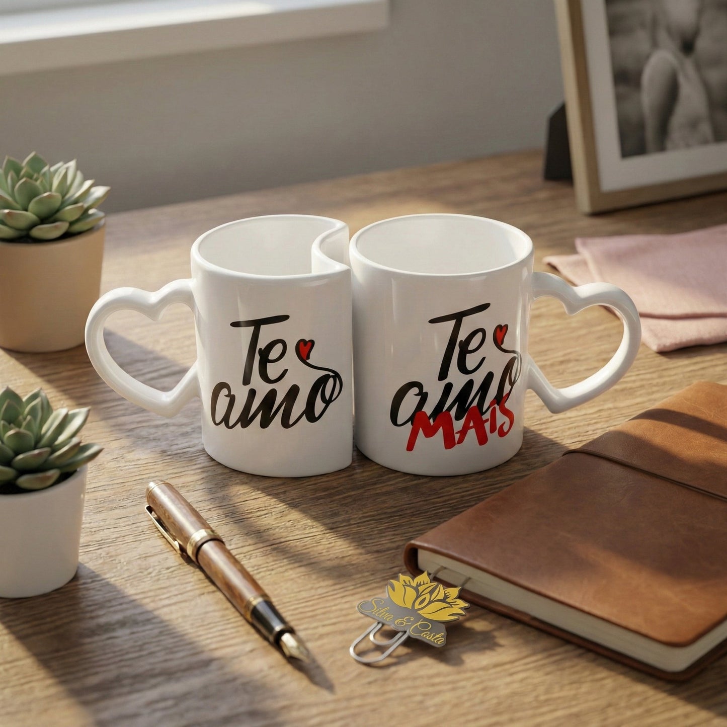 Caneca Personalizada com Foto Duplo Coração — Presente Romântico Casal