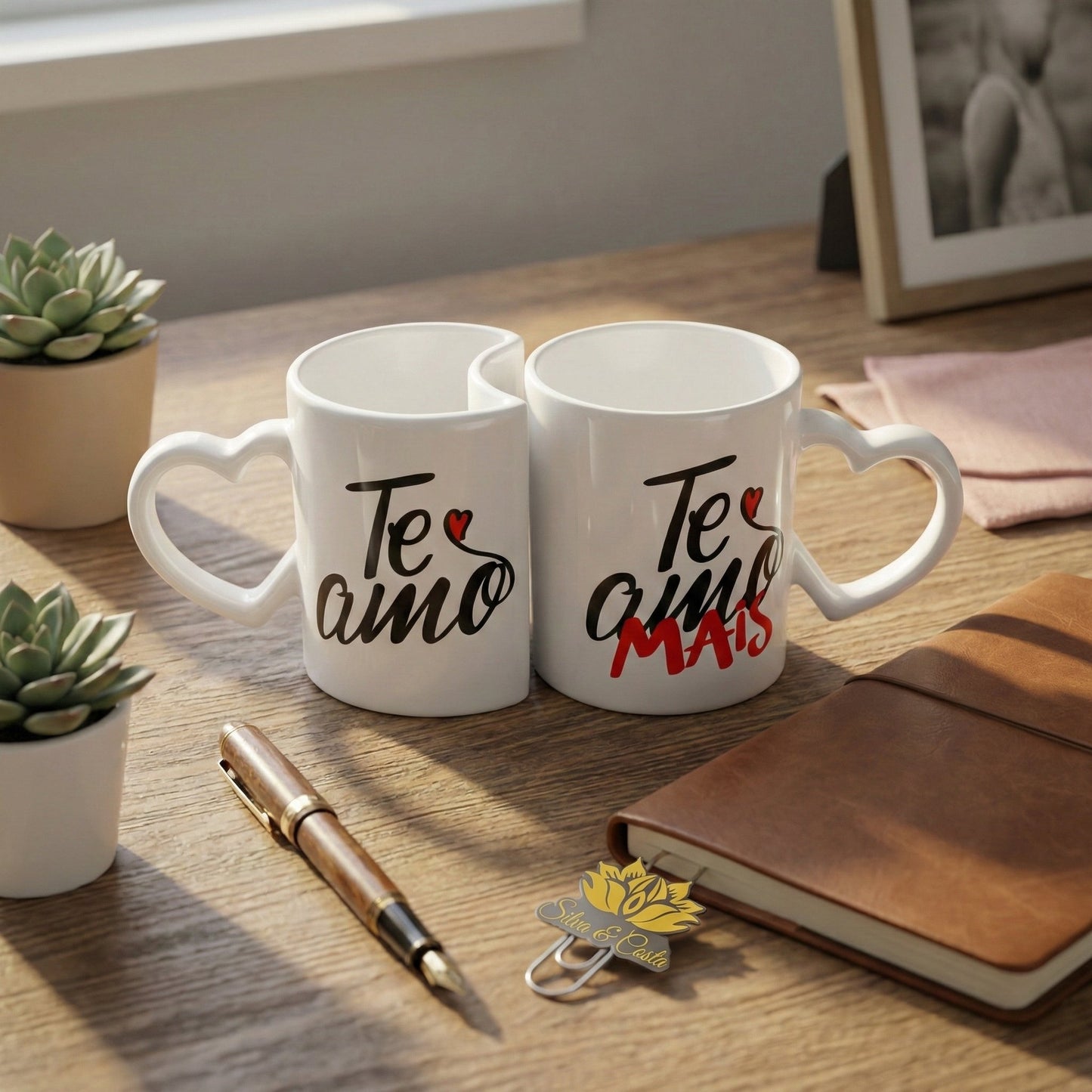 Caneca Personalizada com Foto Duplo Coração — Presente Romântico Casal