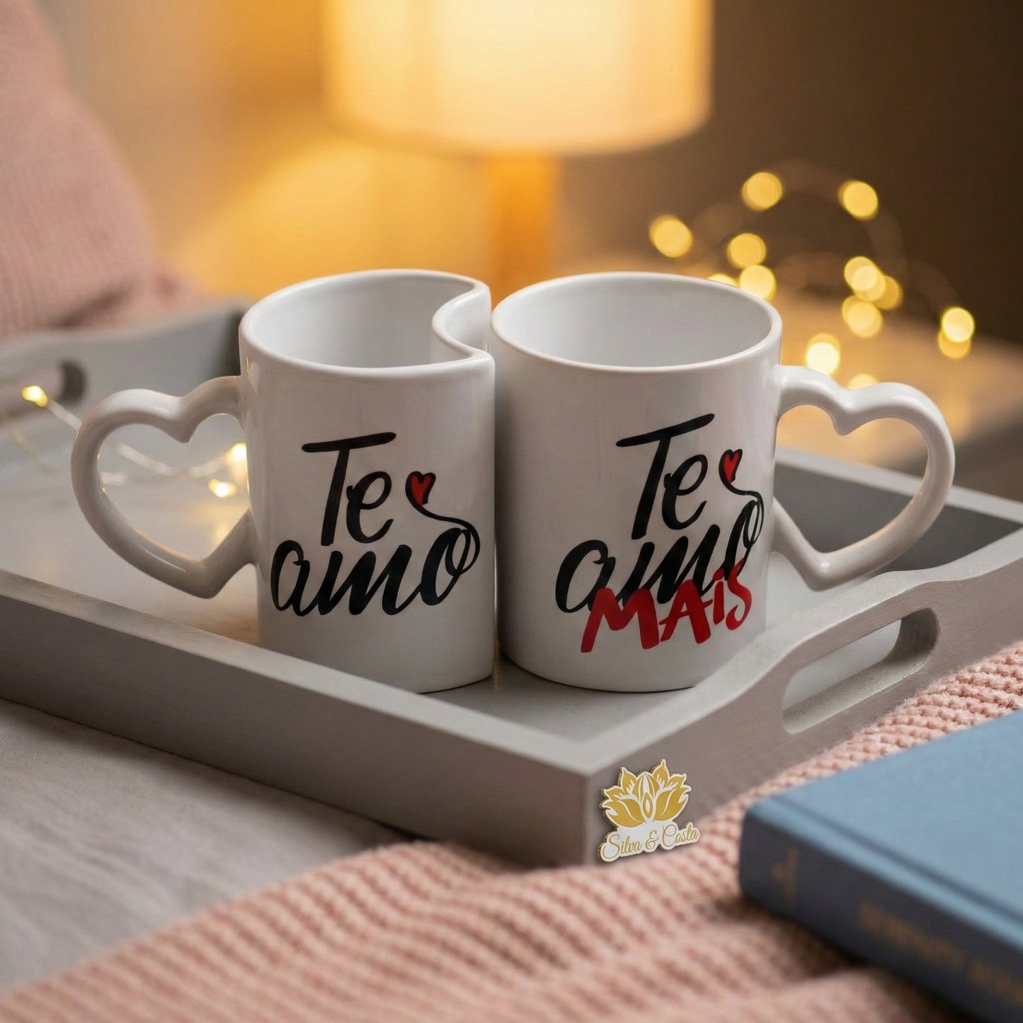 Caneca Personalizada com Foto Duplo Coração — Presente Romântico Casal