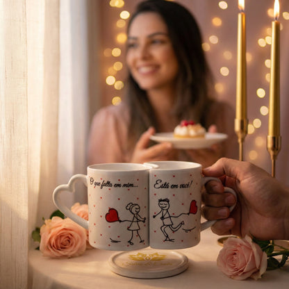 Caneca Personalizada com Foto Duplo Coração — Presente Romântico Casal