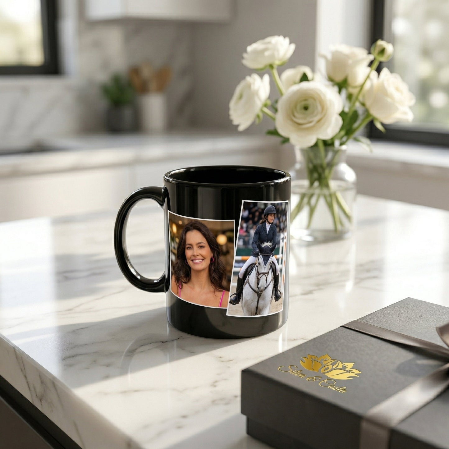 Caneca Porcelana Preta Personalizada com Foto | Presente