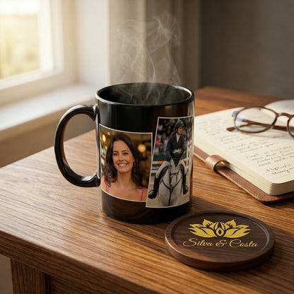 Caneca Porcelana Preta Personalizada com Foto | Presente