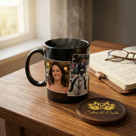 Caneca Porcelana Preta Personalizada com Foto | Presente