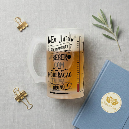 Caneca vidro jateada personalizada com Nome — Presente fã Harry Potter