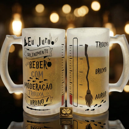 Caneca vidro jateada personalizada com Nome — Presente fã Harry Potter