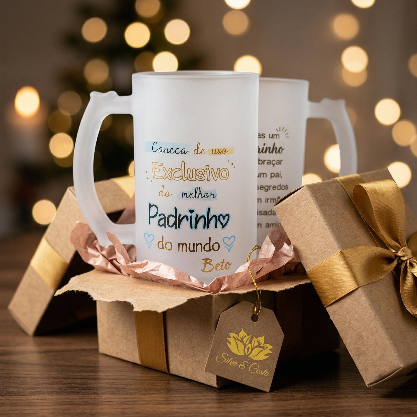 Caneca Vidro Jateado com Nome | Padrinho Personalizado
