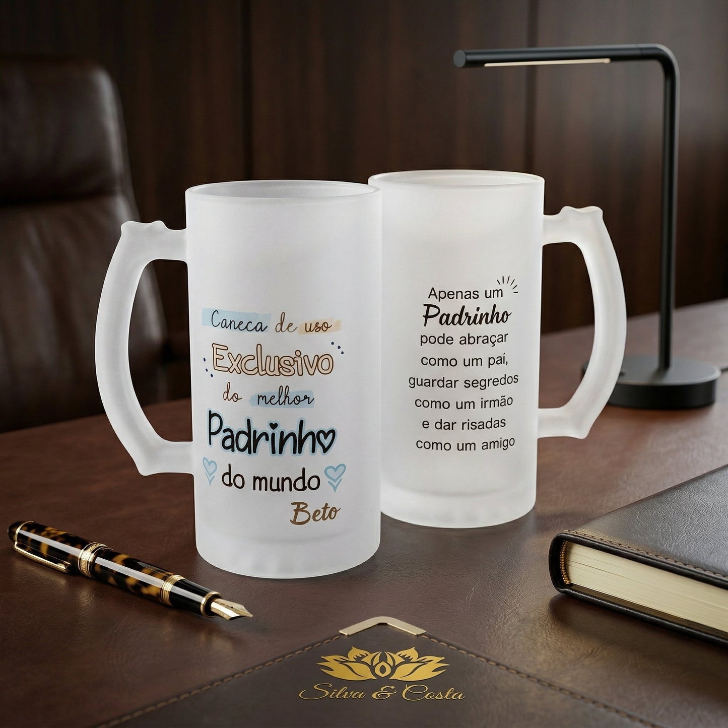 Caneca Vidro Jateado com Nome | Padrinho Personalizado