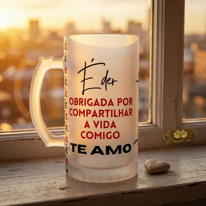 Caneca Vidro Jateado Personalizada com Foto | Presente
