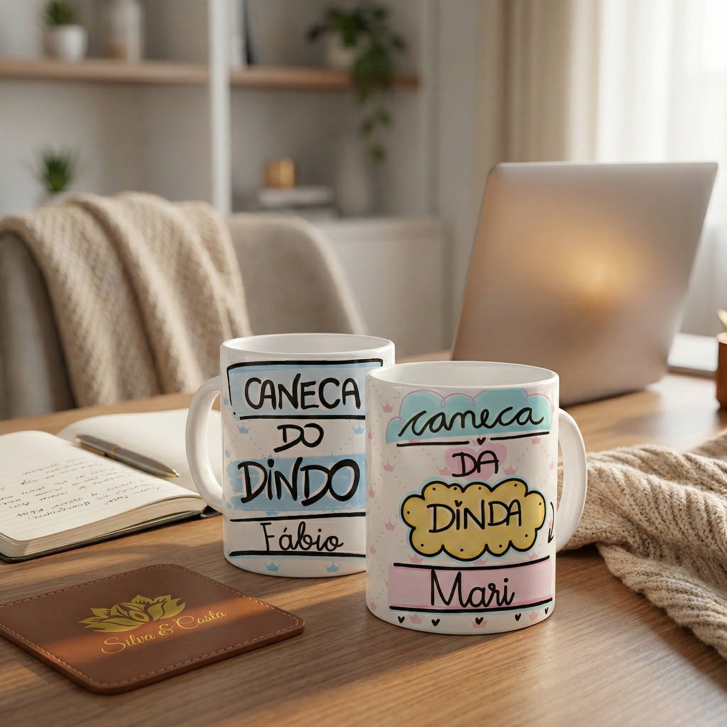Kit Caneca Personalizada com Nome — Padrinhos Dindo e Dinda (2 un)