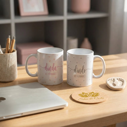 Kit Caneca Personalizada com Nome — Dindo e Dinda Padrinhos (2un)