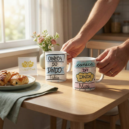 Kit Caneca Personalizada com Nome — Padrinhos Dindo e Dinda (2 un)