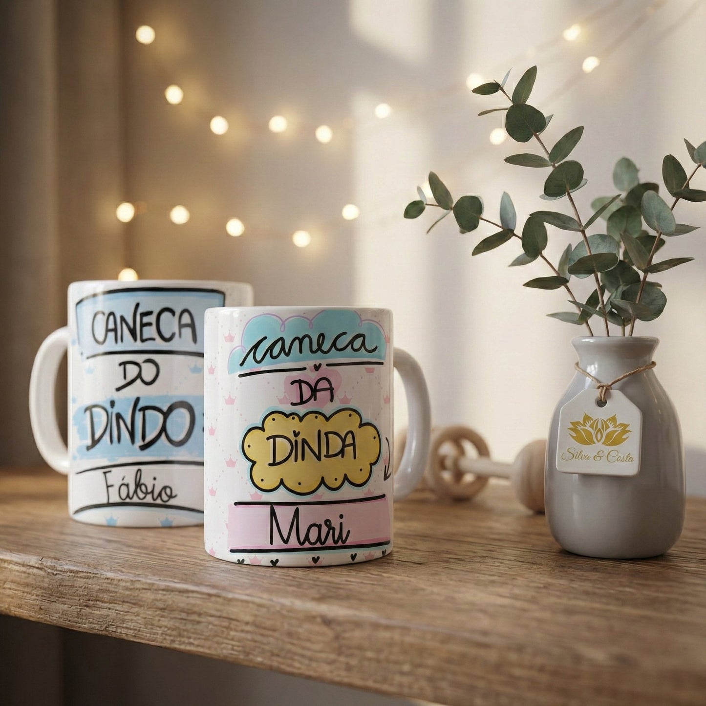 Kit Caneca Personalizada com Nome — Padrinhos Dindo e Dinda (2 un)