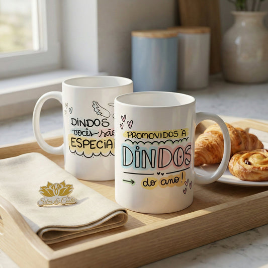 Kit Caneca Personalizada com Nome — Padrinhos Dindo e Dinda (2 un)