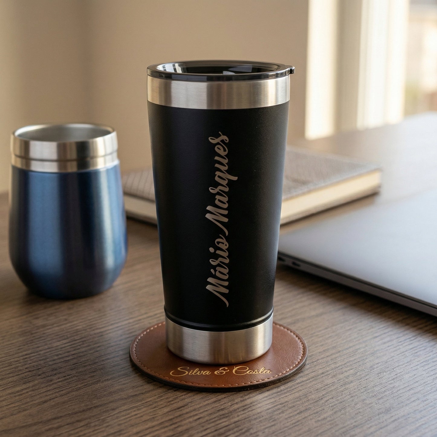 Copo Stanley Térmico Personalizado Preto inox com Nome Vertical | Presente