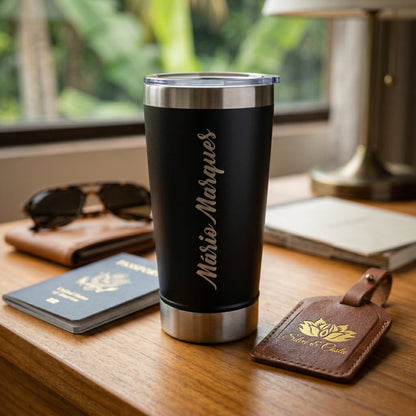 Copo Stanley Térmico Personalizado Preto inox com Nome Vertical | Presente