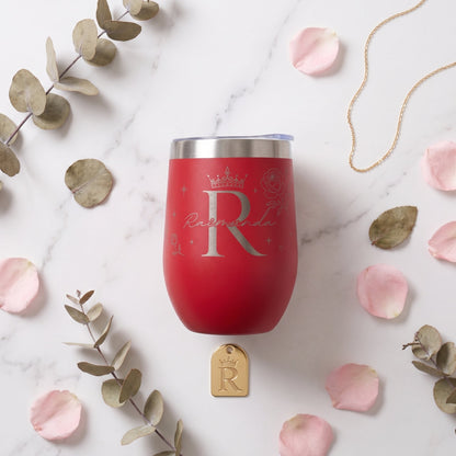 Copo Térmico Vermelho Personalizado Rainha com Nome Inicial Presente